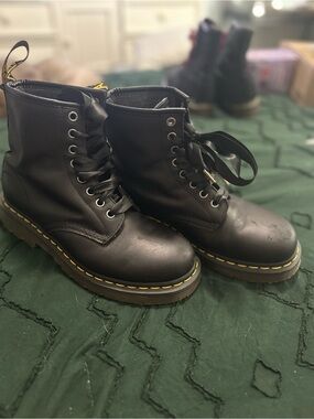 Dr. Martens Black Leather Lace-Up Slip Resistant Boots (Interior Label Visible)